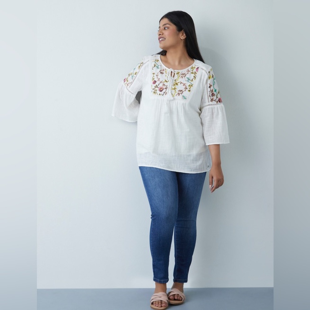 Gia Curves Floral Embroidered Boho Tops - Picture 3 of 9